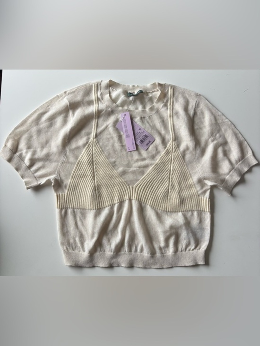 wild fable Cream Short Sleeve Knit Top with Ribbed Bust Detail